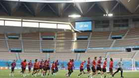 El estadio de La Cartuja durante el entrenamiento de Bélgica