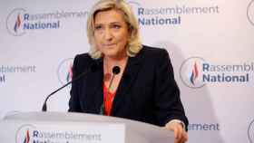 La líder de Agrupación Nacional, Marine Le Pen, en su discurso después de conocer los primeros resultados de las elecciones regionales de este domingo.