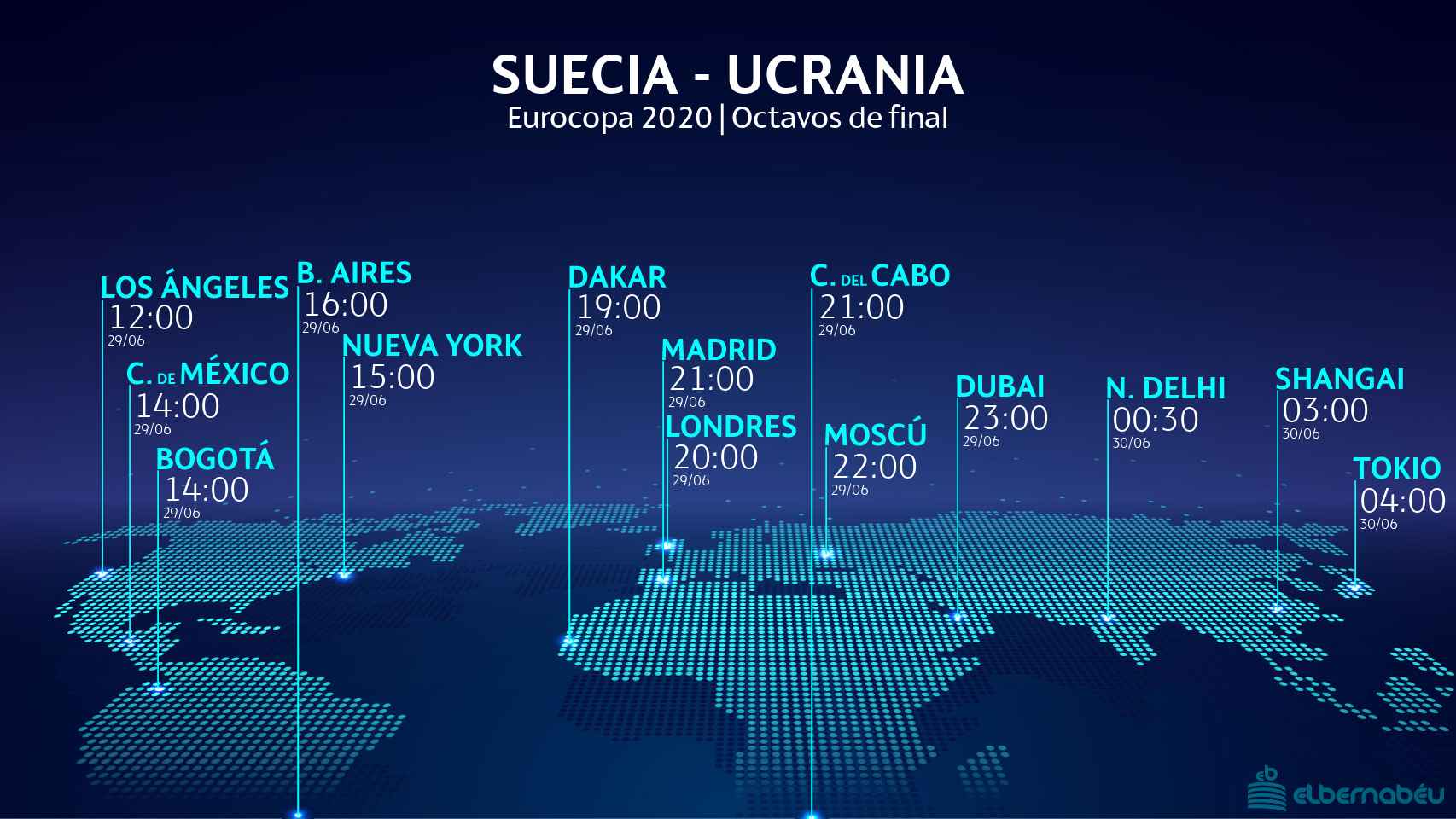 El horario internacional del Suecia - Ucrania de la Eurocopa