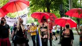 Mujeres transgénero en la marcha del 'Orgullo crítico', este lunes, en Madrid.