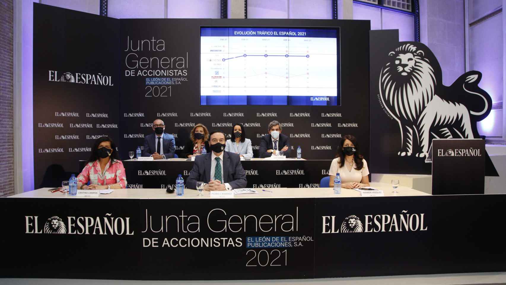 Los miembros del consejo de administración de EL ESPAÑOL durante la junta de accionistas.