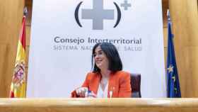 La ministra de Sanidad, Carolina Darias, en la rueda de prensa del Consejo Interterritorial del Sistema Nacional .