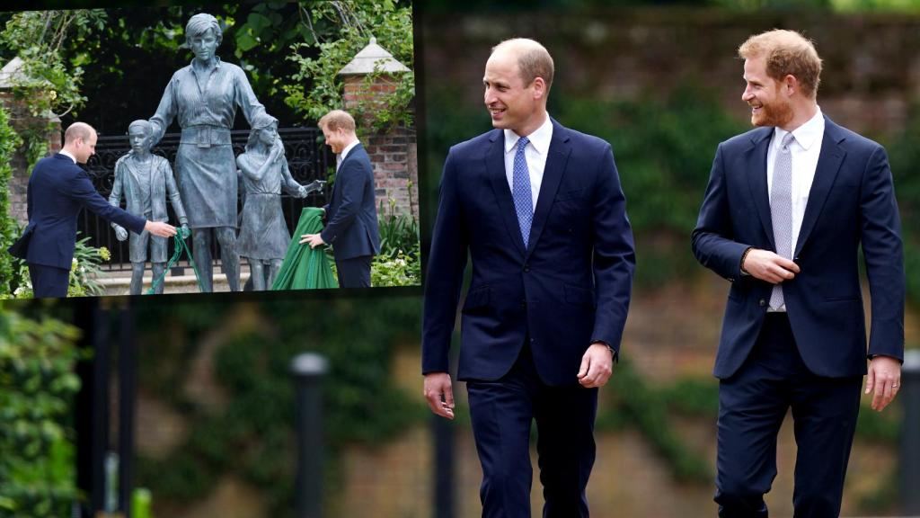 Harry y Guillermo de Inglaterra, en el homenaje a su madre este jueves.