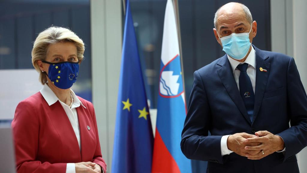 Ursula von der Leyen y Janez Jansa, durante su reunión este jueves en Liubliana