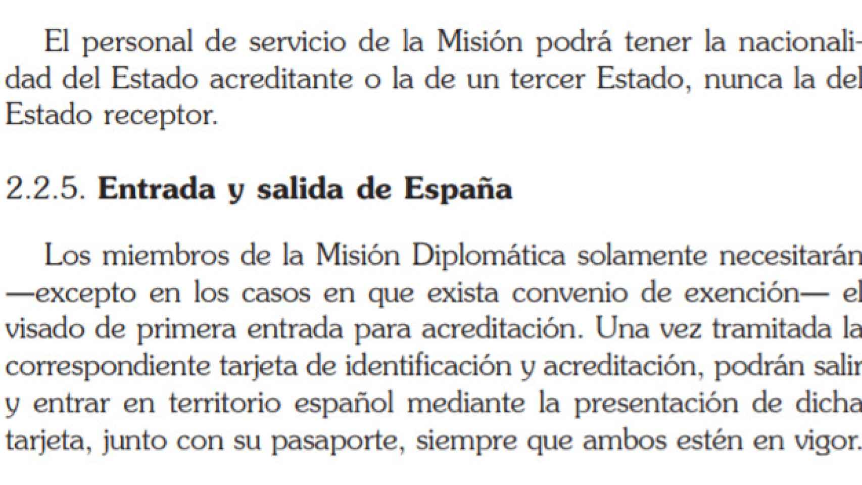Fragmento de la Guía práctica para el personal diplomático acreditado en España publicada por Exteriores en 2017.