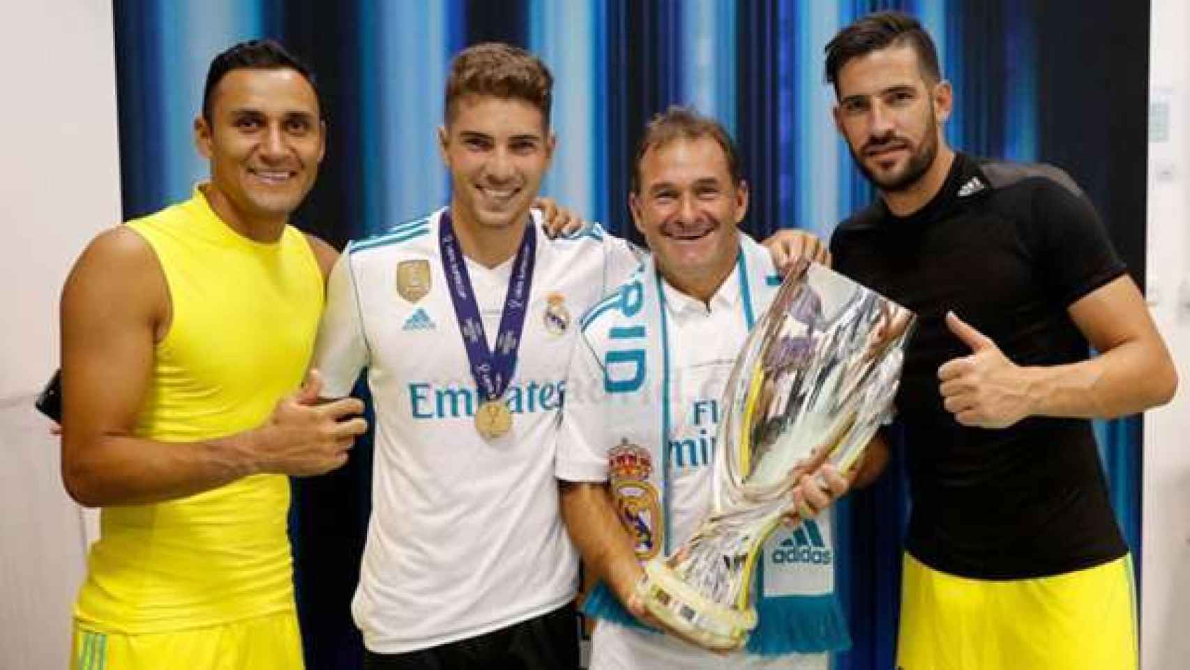 Keylor Navas, Luca Zidane, Luis Llopis y Kiko Casilla, durante la consecución de una Supercopa de Europa