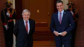 El secretario general de la ONU, Antonio Guterres, y el presidente del Gobierno, Pedro Sánchez, este viernes en Moncloa.