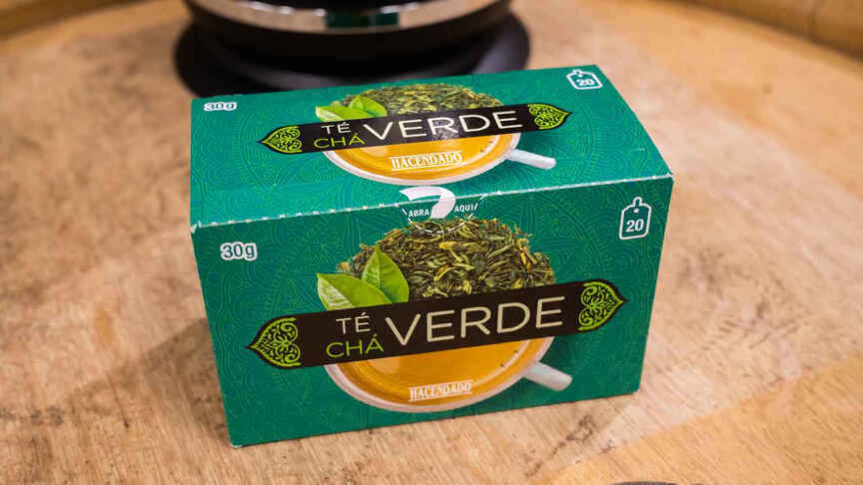 La caja de té verde de Hacendado, la marca blanca de Mercadona.