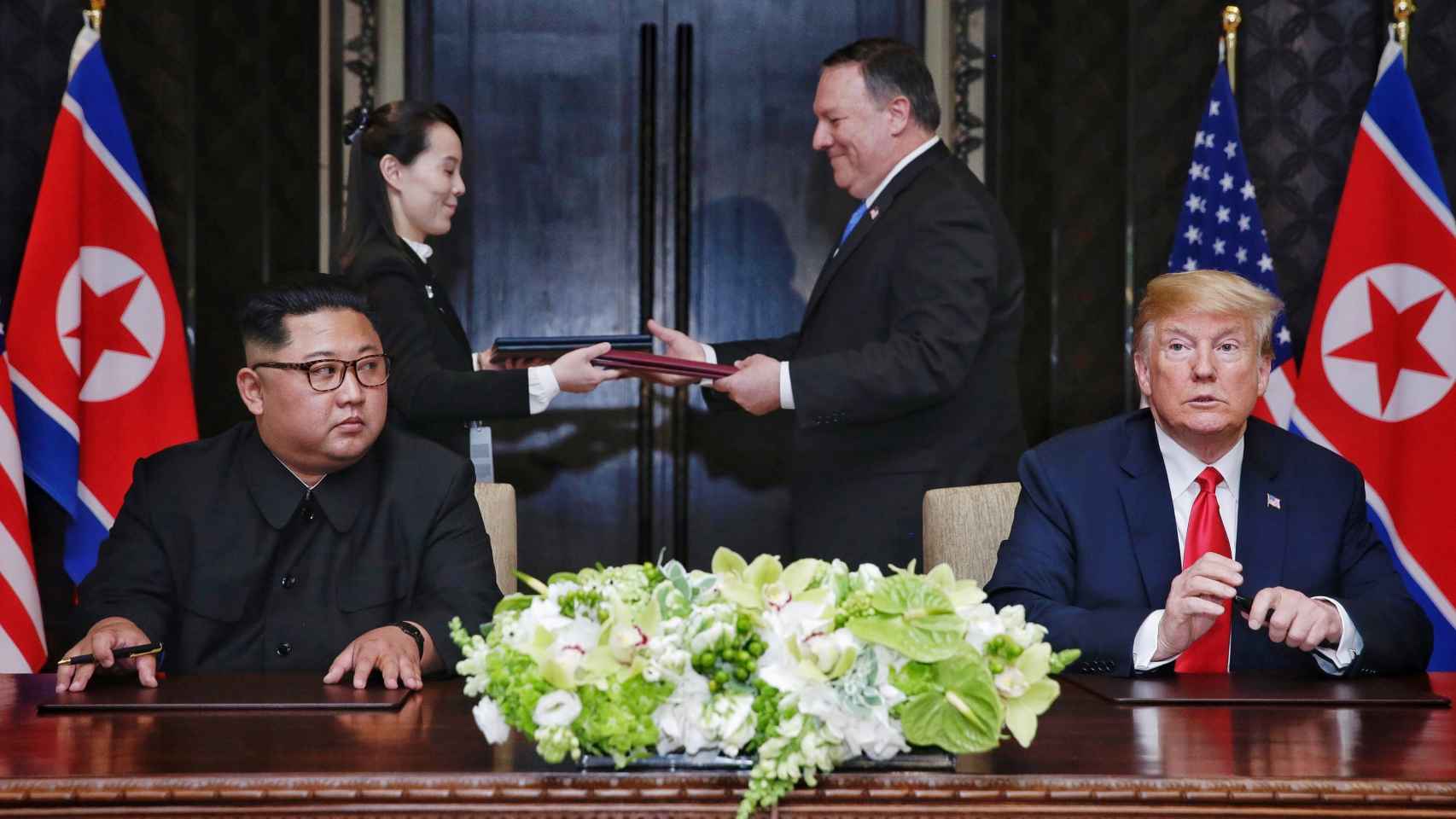 Kim Jong-Un con el expresidente de Estados Unidos, Donald Trump.