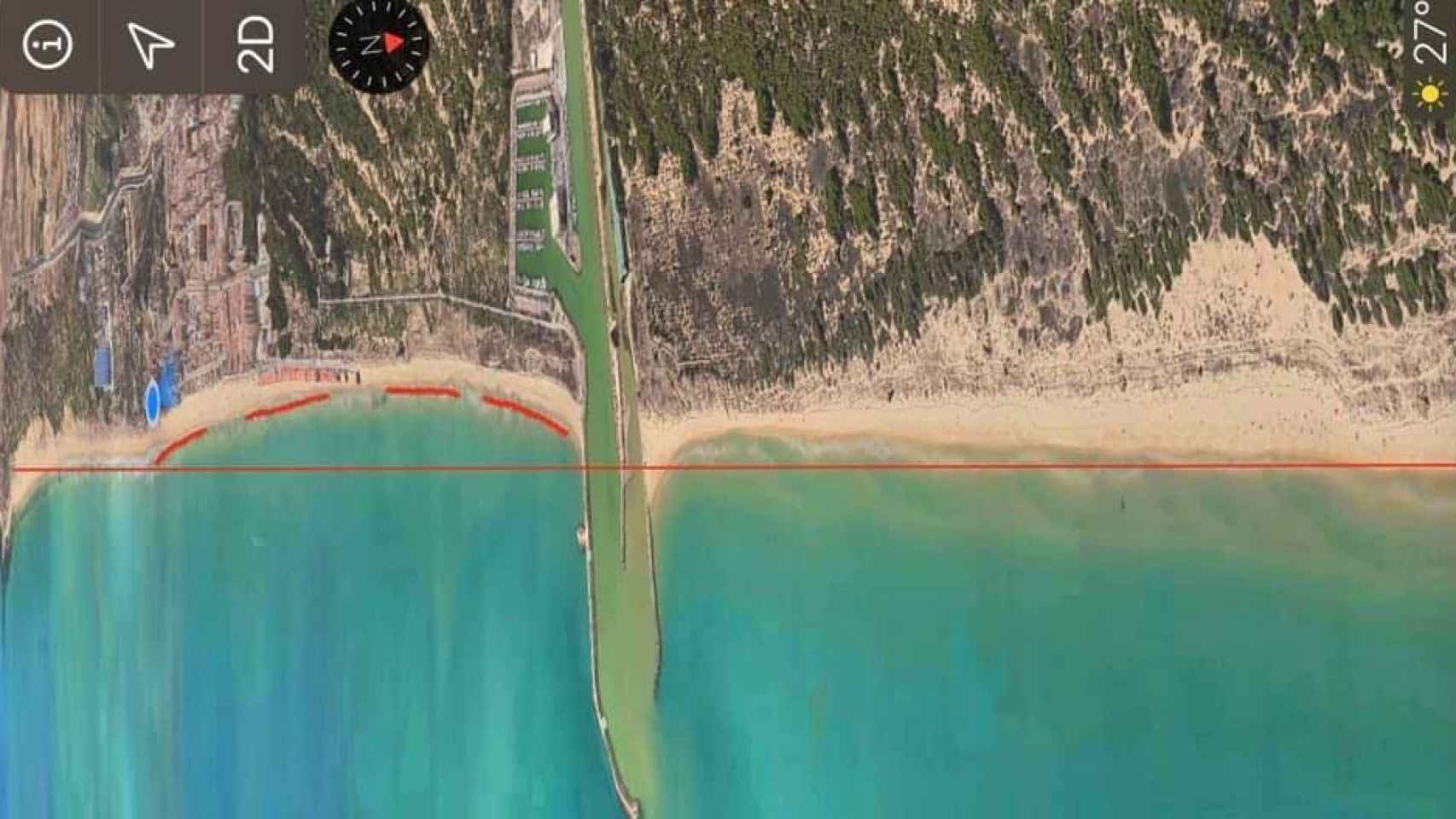 Regresión de las playas de Guardamar por la construcción del espigón.