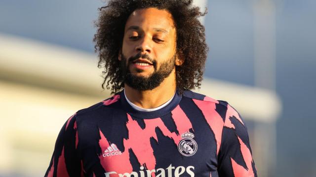 Marcelo, durante un calentamiento con el Real Madrid