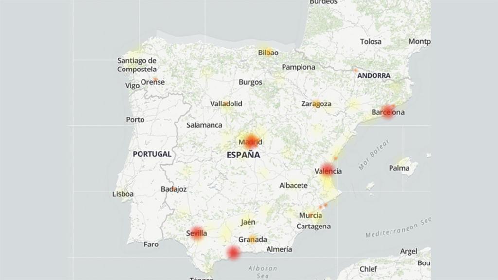 Mapa de fallos en Downdetector