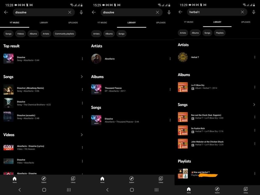 YouTube Music filtros busqueda