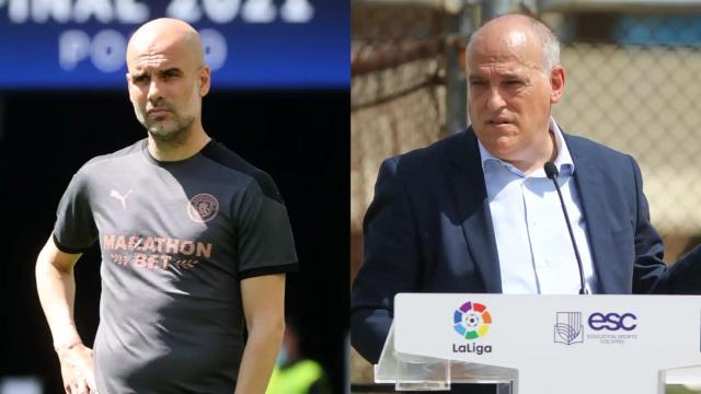 Pep Guardiola y Javier Tebas