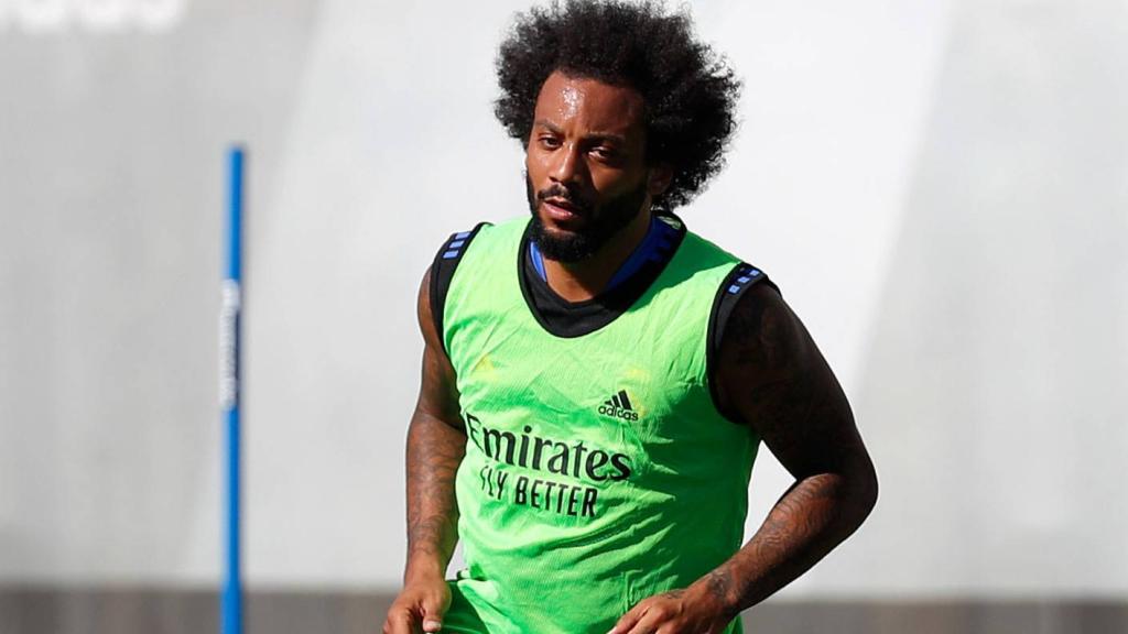 Marcelo, en un entrenamiento del Real Madrid