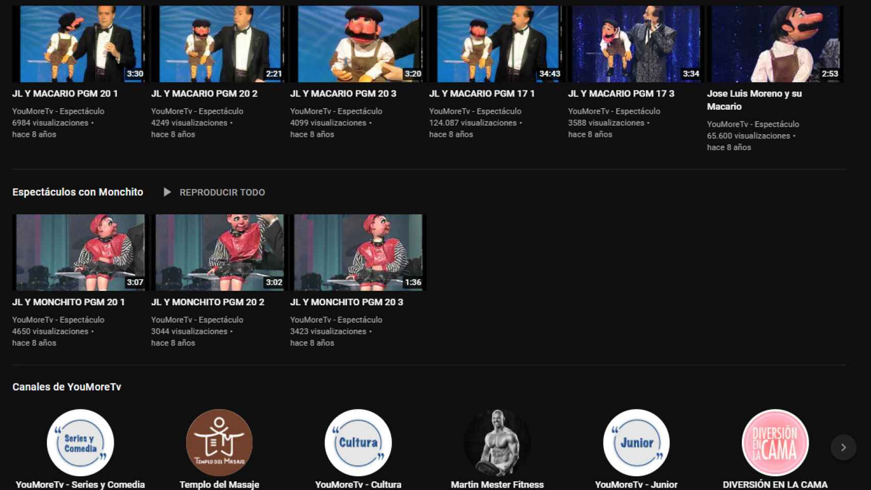 Algunos de los contenidos de la plataforma YouMore TV creada por José Luis Moreno a través de su testaferro.