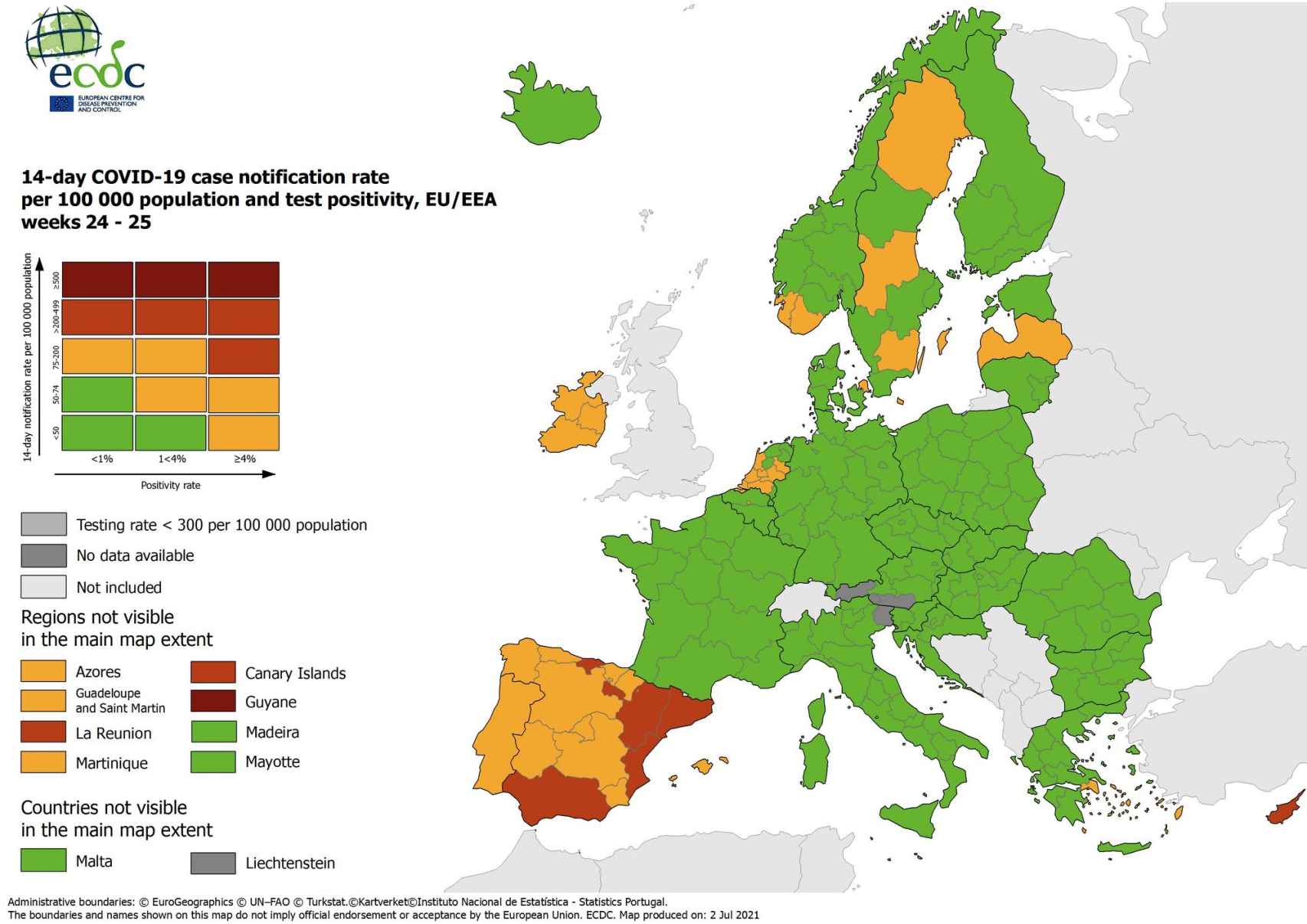 Mapa de incidencia de la Covid-19 en la UE