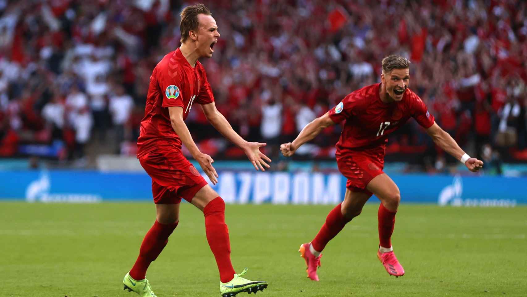 Damsgaard celebra su gol con Dinamarca ante Inglaterra