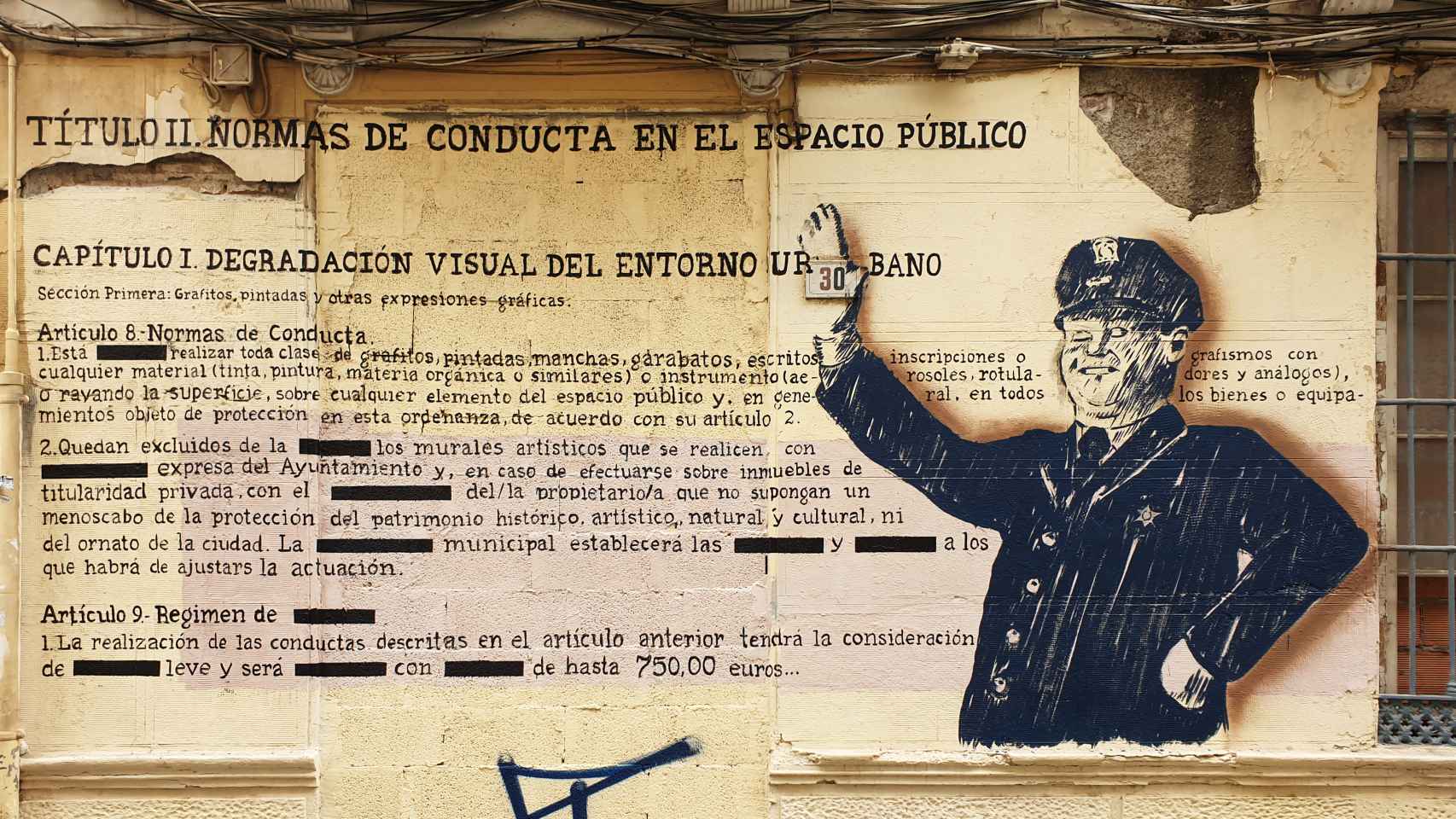 Un mural sobre las normas en calle Ollerías.