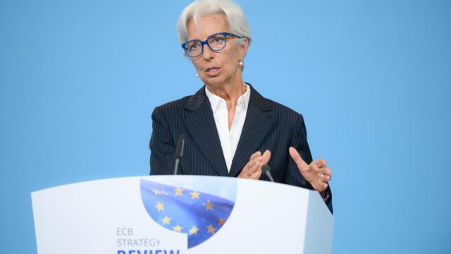 La presidenta del BCE, Christine Lagarde, durante la rueda de prensa de este jueves