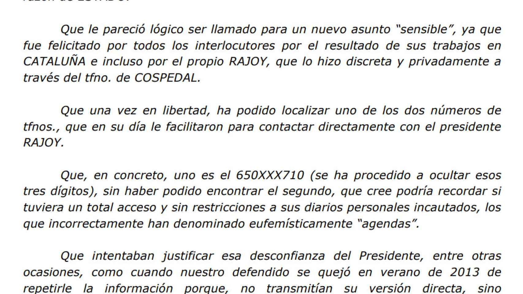 Fragmento del escrito que Villarejo remitió el jueves al juez Manuel García-Castellón.