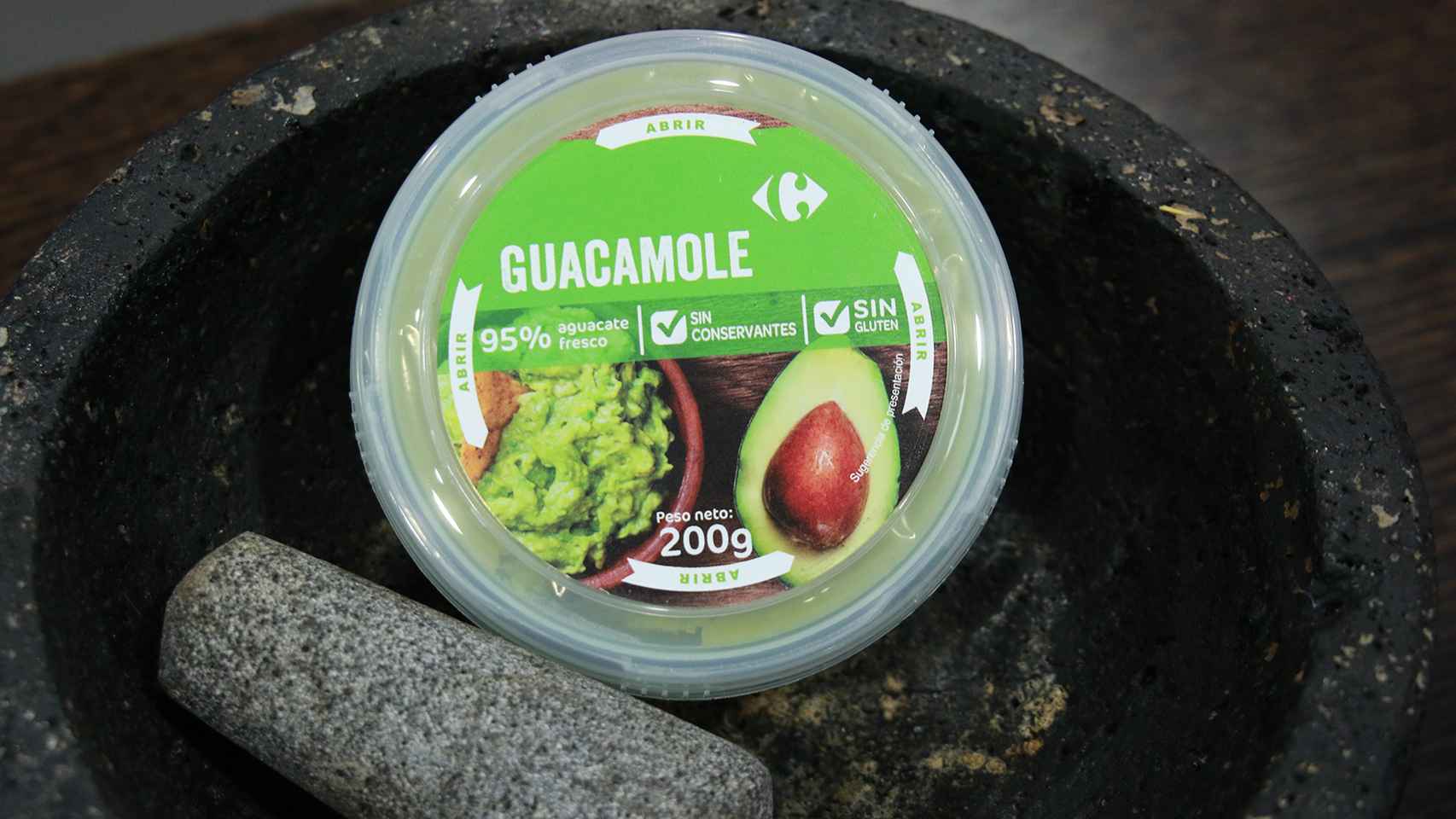 El bote de 200 gramos de guacamole de Carrefour.