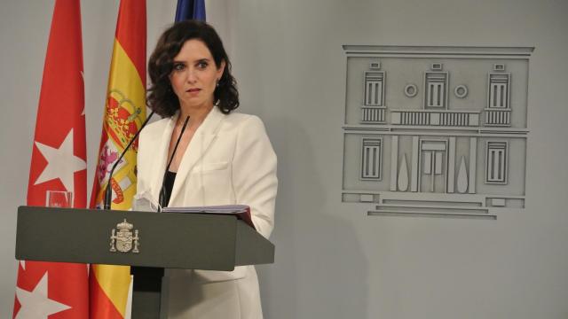 Isabel Díaz Ayuso, en rueda de prensa tras su encuentro con Pedro Sánchez en Moncloa.