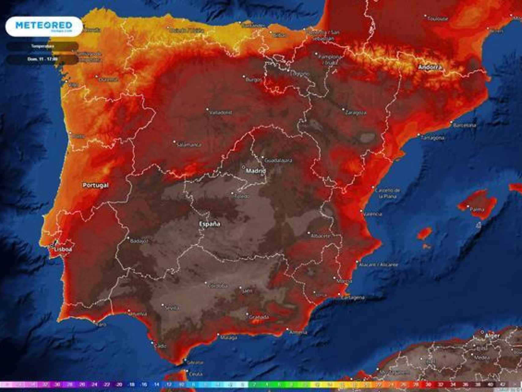El mapa de temperaturas máximas que alcanzará España.