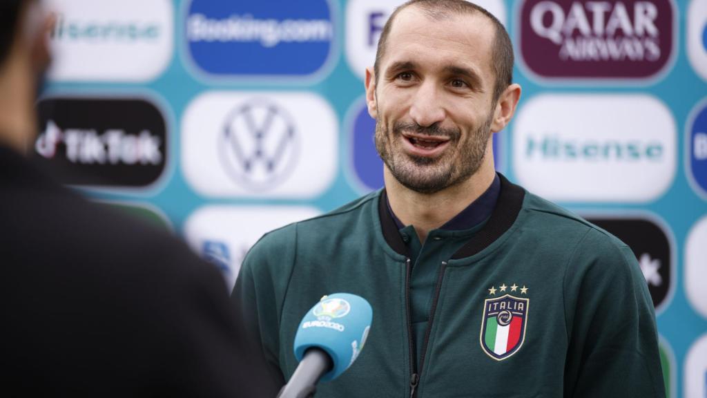 Giorgio Chiellini, durante un encuentro con la prensa en la Eurocopa 2020