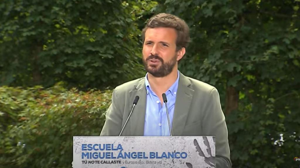 El presidente nacional del PP, Pablo Casado, en el acto celebrado este domingo en Ermua.