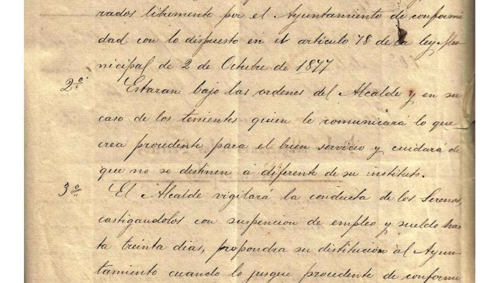 El reglamento del Ayuntamiento de Crevillente sobre el sereno con fecha de 1884.