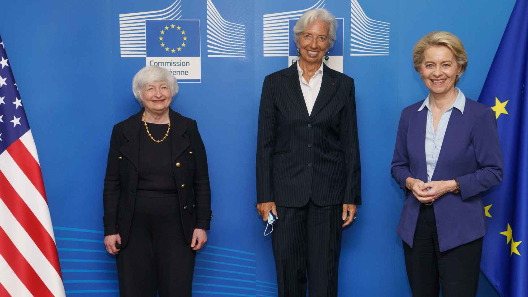 Janet Yellen se ha reunido este lunes en Bruselas con Christine Lagarde y Ursula von der Leyen