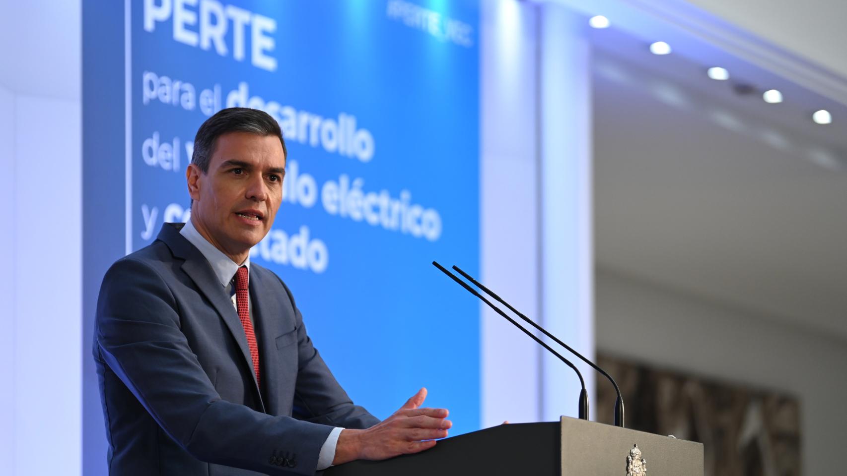 El presidente del Gobierno, Pedro Sánchez, en un momento del anuncio del PERTE_VEC