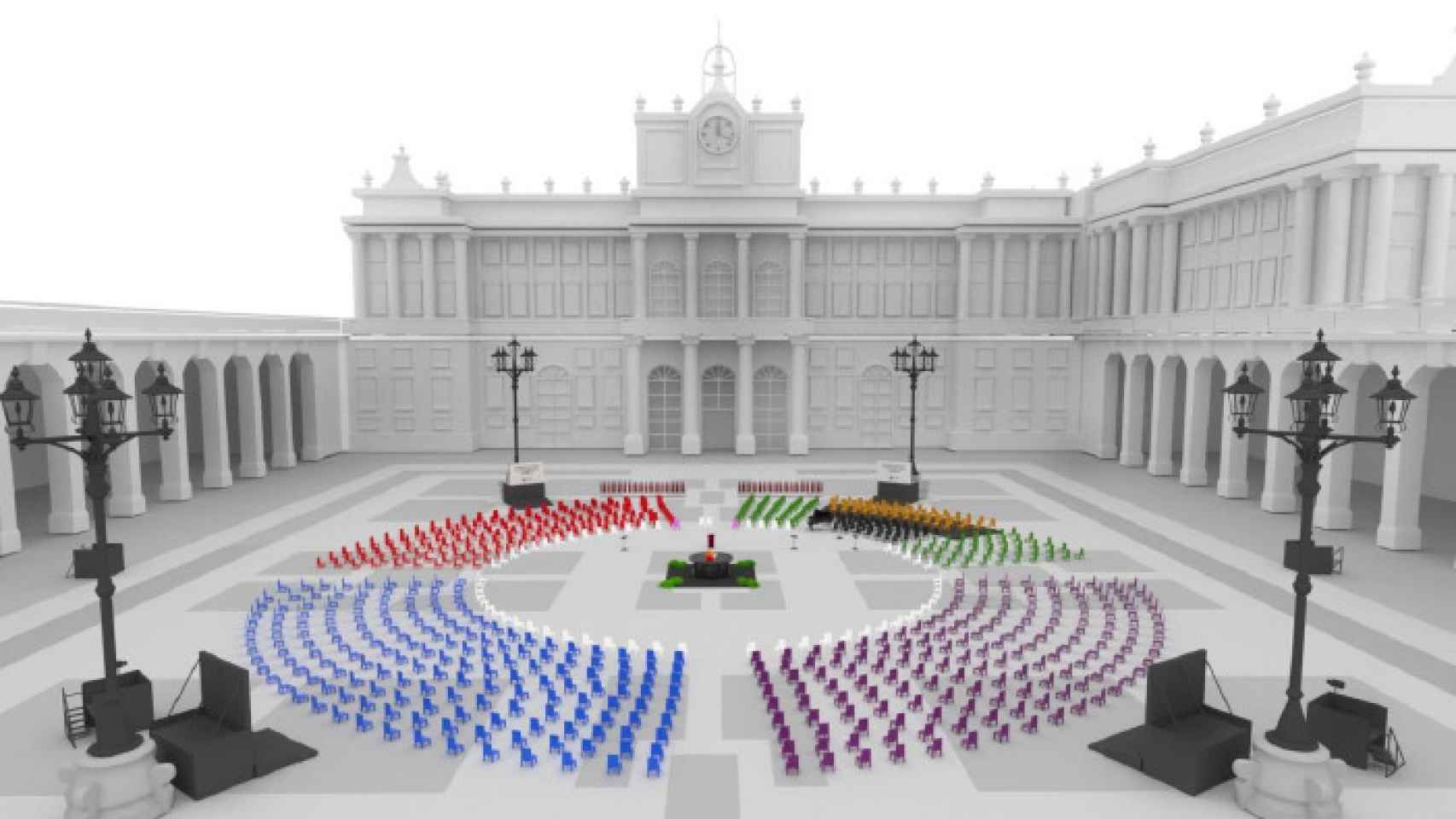 Recreación por ordenador de la plaza de la Armería del Palacio Real, en el homenaje de 2021.