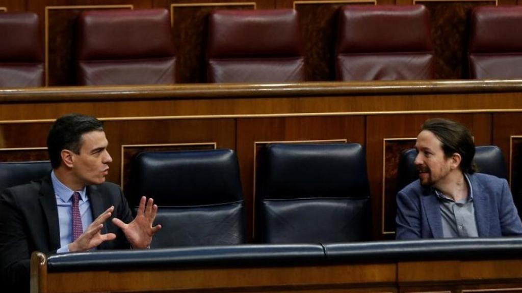 Pedro Sánchez y Pablo Iglesias, en el Congreso de los Diputados.