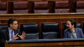 Pedro Sánchez y Pablo Iglesias, en el Congreso de los Diputados.