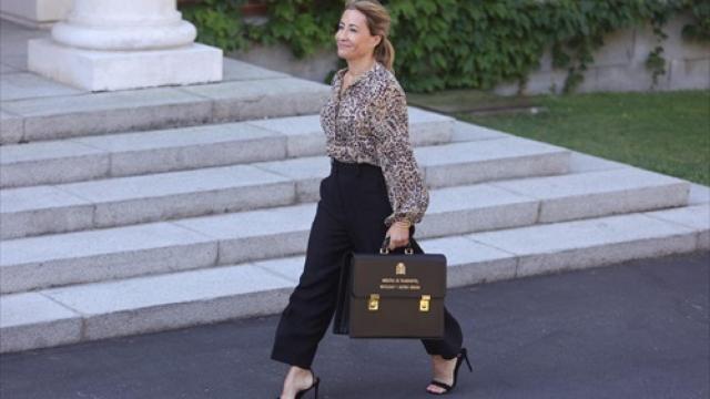 La ministra Raquel Sánchez llegando a Moncloa.