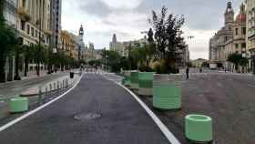 Imagen de la peatonalización provisional de la Plaza del Ayuntamiento de Valencia. EE