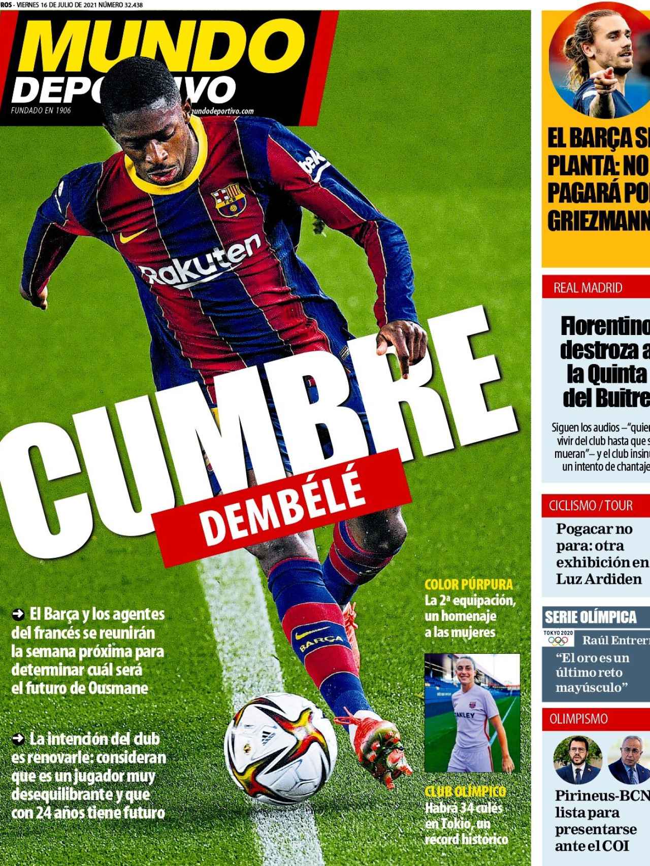 La portada del diario Mundo Deportivo (16/07/2021)