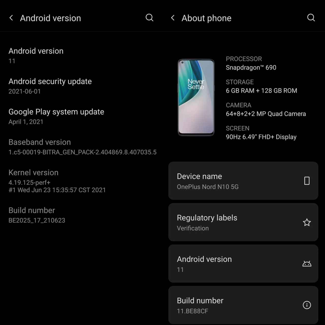 OnePlus Nord N10 Android 11