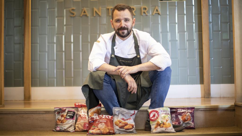 Los seis paquetes de las croquetas probadas por Miguel Carretero, chef ejecutivo del Restaurante Santerra.