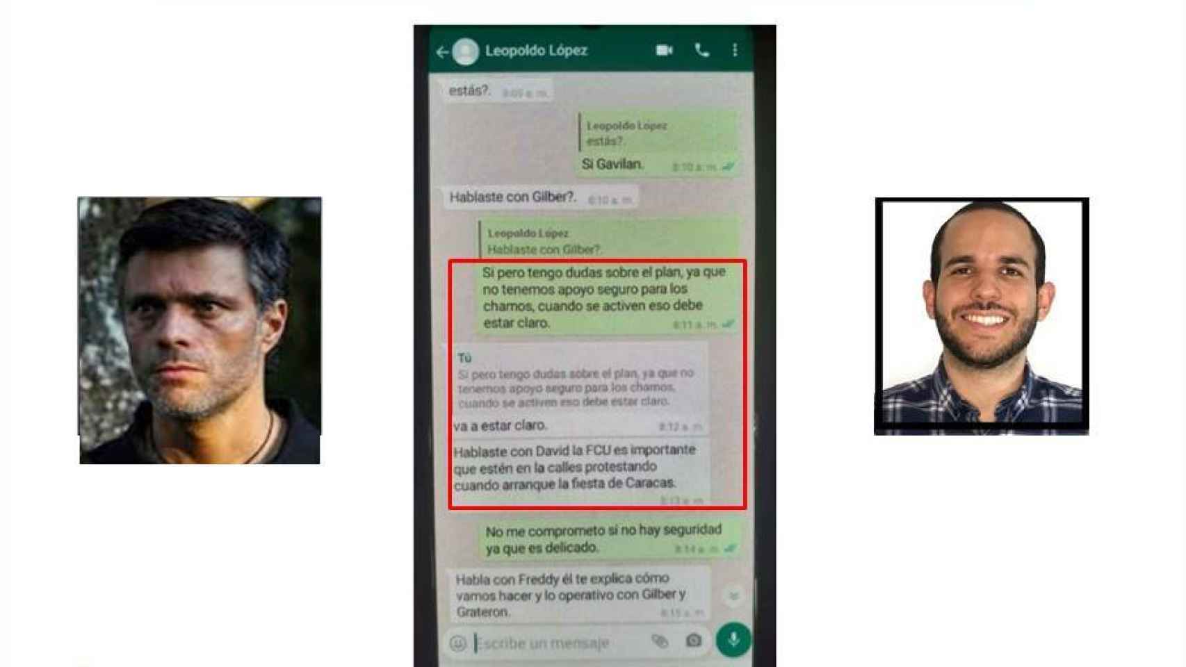 Captura de pantalla con una supuesta conversación entre Leopoldo López y Hasler Iglesias que utiliza el régimen venezolano como evidencia.