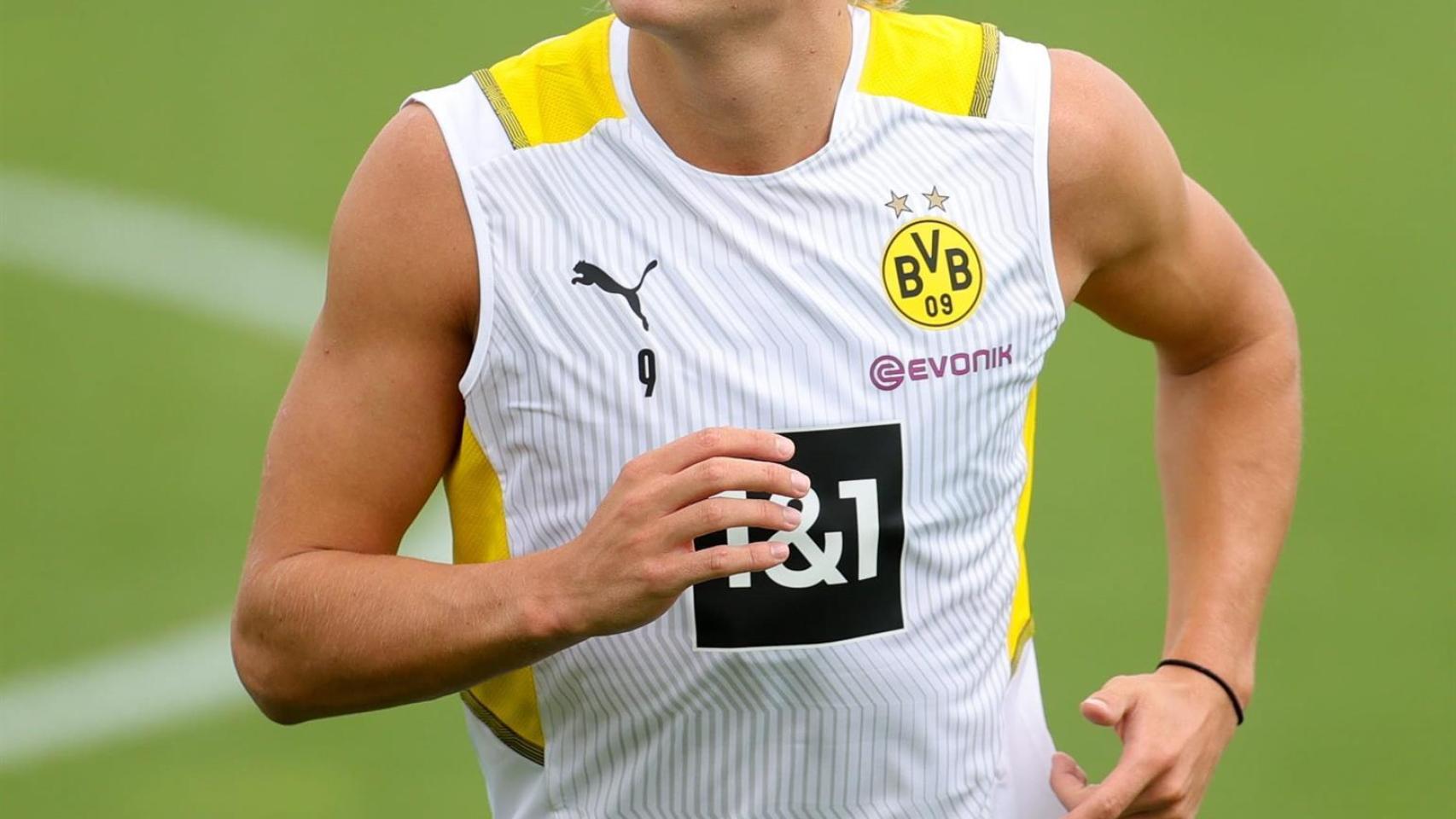 Erling Haaland, en un entrenamiento del Borussia Dortmund