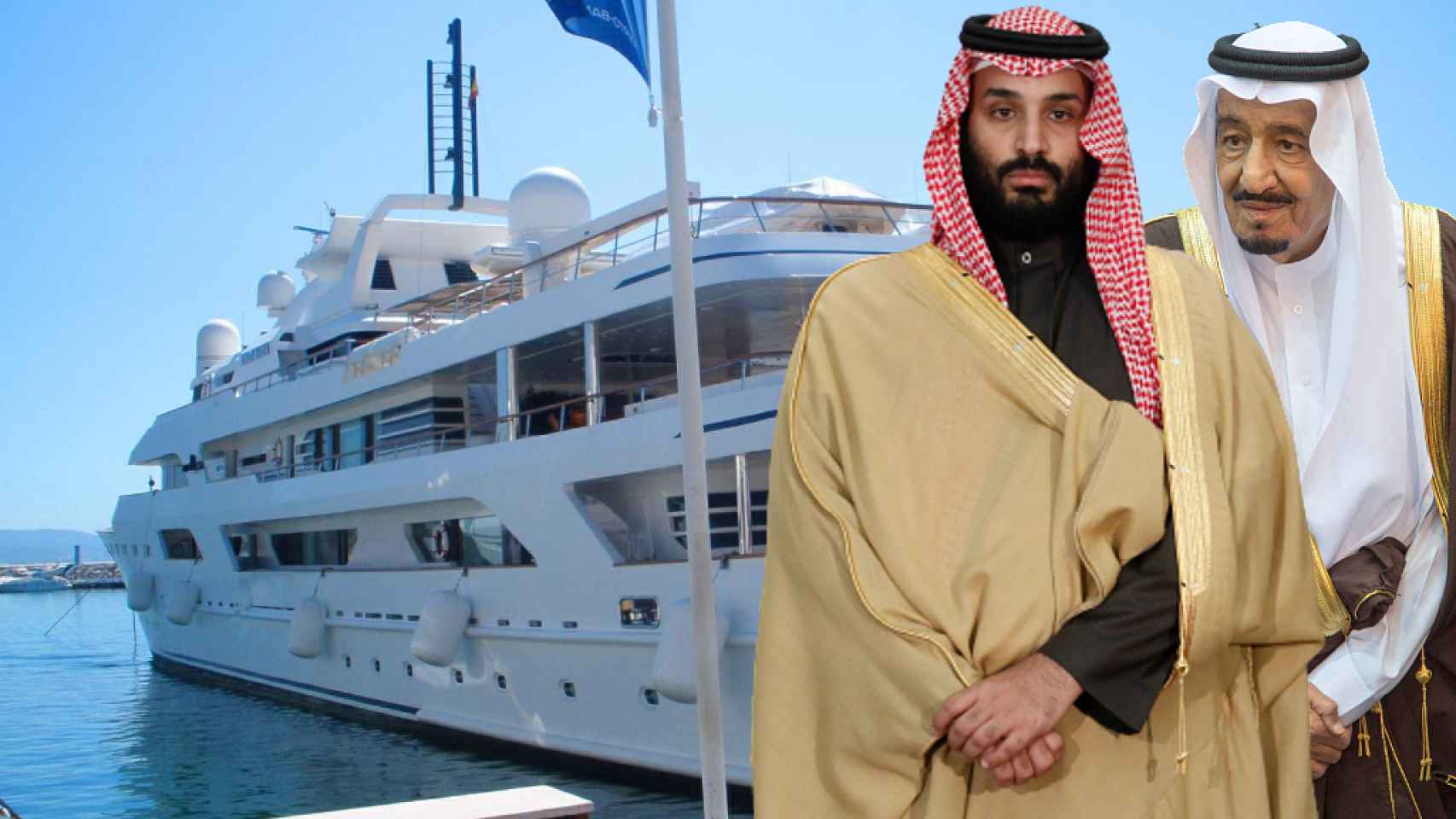 La Familia Real saudí junto al yate Lady Haya en un montaje de JALEOS.