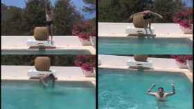 Fede Valverde tirándose a la piscina