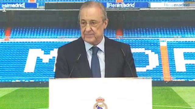 Florentino Pérez, en el acto de presentación de Alaba