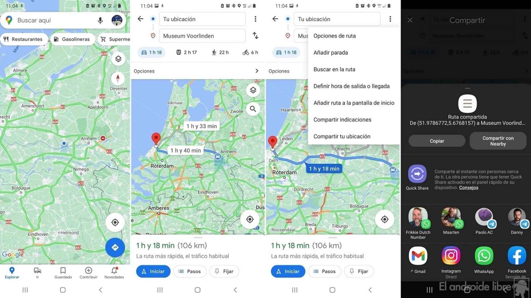Google Maps compartir ruta
