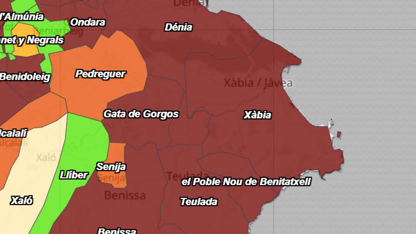 Mapa de incidencia de la Generalitat Valenciana.