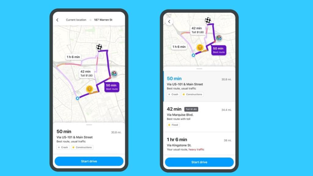 Waze nueva pantalla rutas