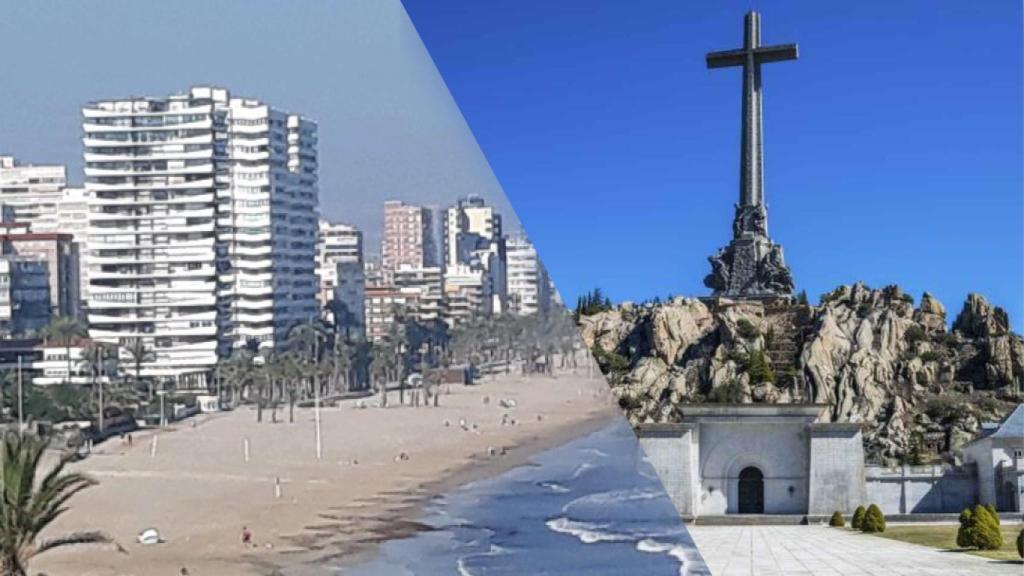 La playa de San Juan de Alicante y le Valle de los Caídos, en Madrid.